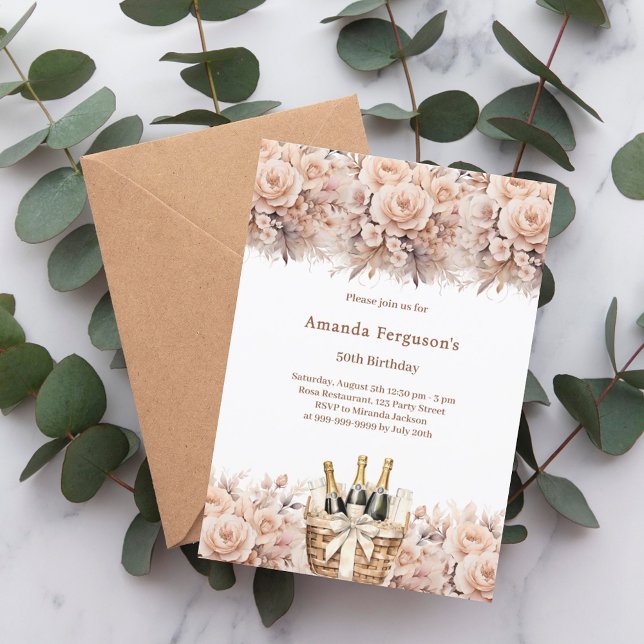 Cream roses florals boho birthday invitation (Creator Uploaded)