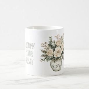 Cream Roses in Vase Floral Coffee Mug