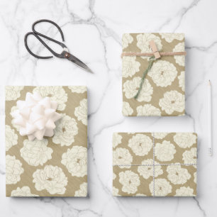 Cream Roses on Golden Beige - seamless pattern. Wrapping Paper Sheet