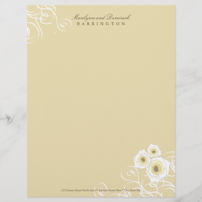 Cream Roses & Swirls Personal Letterhead (Front)