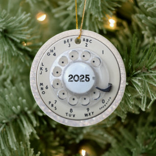 Cream Rotary Telephone Dial Ceramic Ornament