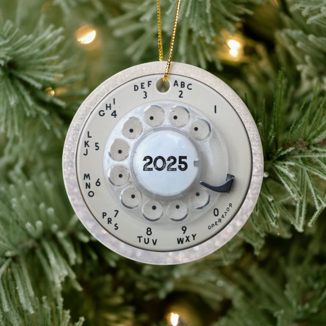 Cream Rotary Telephone Dial Ceramic Ornament (Tree)