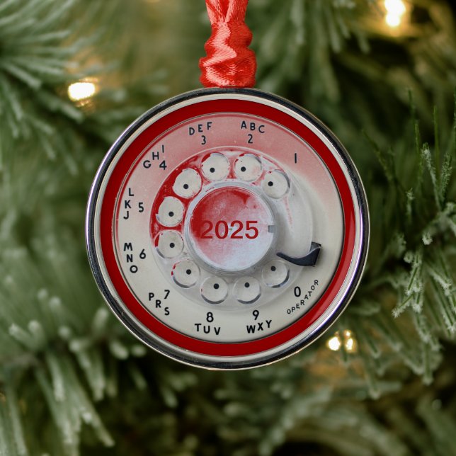 Cream Rotary Telephone Dial Metal Ornament (Tree)