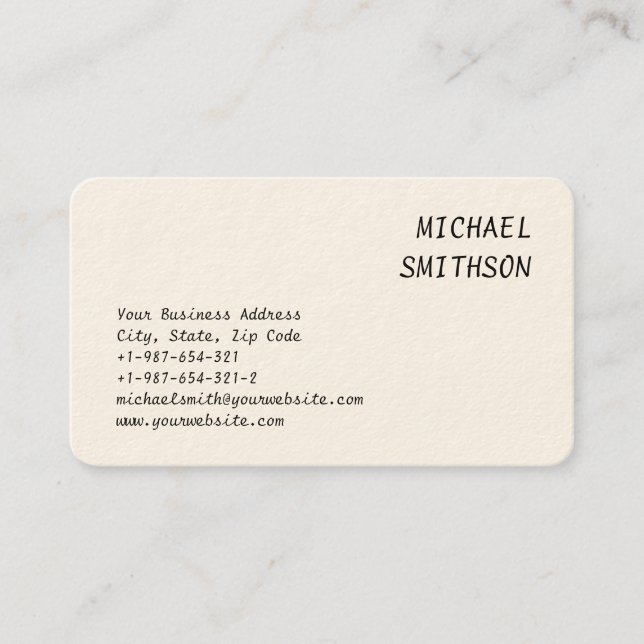 Cream Rounded Corner Charming Script Business Card (Front)