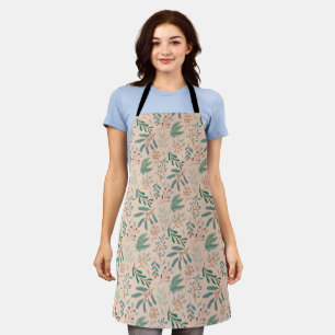 Cream Rustic Christmas Botanical Pattern Apron