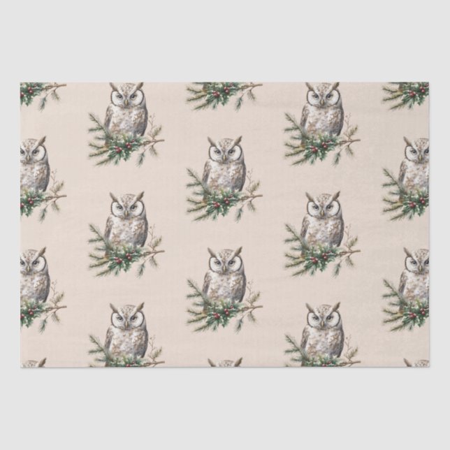 Cream Rustic Owls and Flowers Tissue Paper (Front)