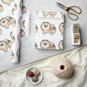 Cream Sable Pomeranian Cute Cartoon Dog Pattern Wrapping Paper