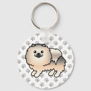 Cream Sable Pomeranian Cute Cartoon Dog & Paws Keychain