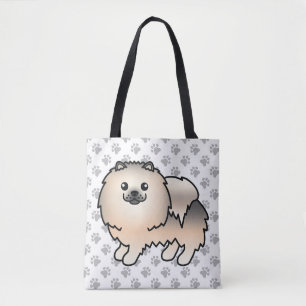 Cream Sable Pomeranian Cute Cartoon Dog & Paws Tote Bag