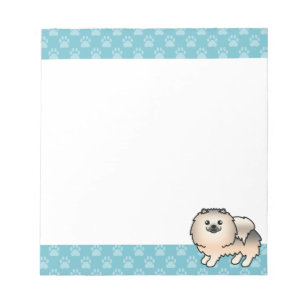 Cream Sable Pomeranian Dog And Blue Borders Notepad