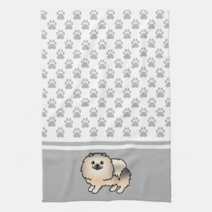 Cream Sable Pomeranian With Grey Paws Pattern Kitchen Towel
