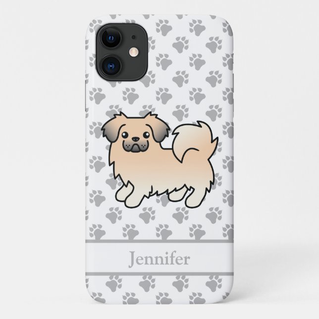 Cream Sable Tibetan Spaniel Cartoon Dog & Name Case-Mate iPhone Case (Back)