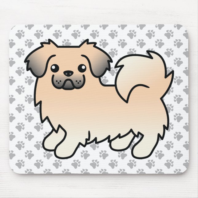 Cream Sable Tibetan Spaniel Cartoon Dog & Paws Mouse Pad (Front)
