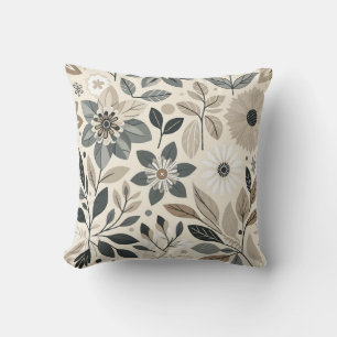 Cream & Sage Green Bold Modern Floral Pattern Throw Pillow