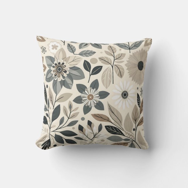Cream & Sage Green Bold Modern Floral Pattern Throw Pillow (Front)