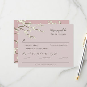 Cream Sakura Flowers Cherry Blossoms Pink Wedding RSVP Card