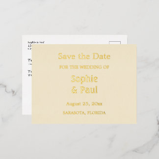 Cream Save the Date Gold Foil Invitation Postcard