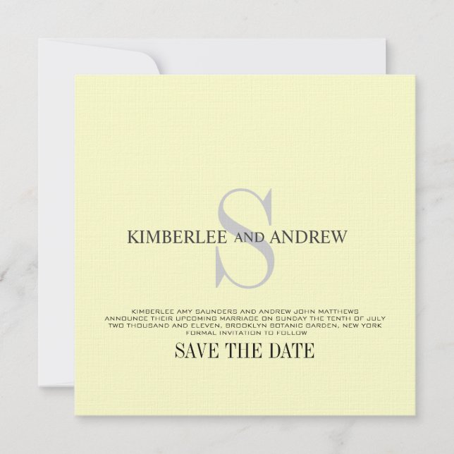 Cream Save the Date Monogram Wedding Announcement (Front)