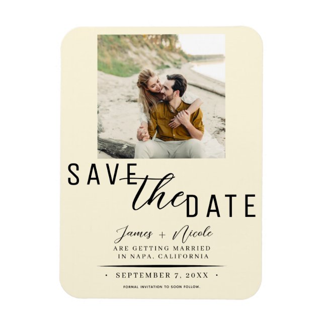 Cream Save the Date Photo Wedding Magnet (Vertical)
