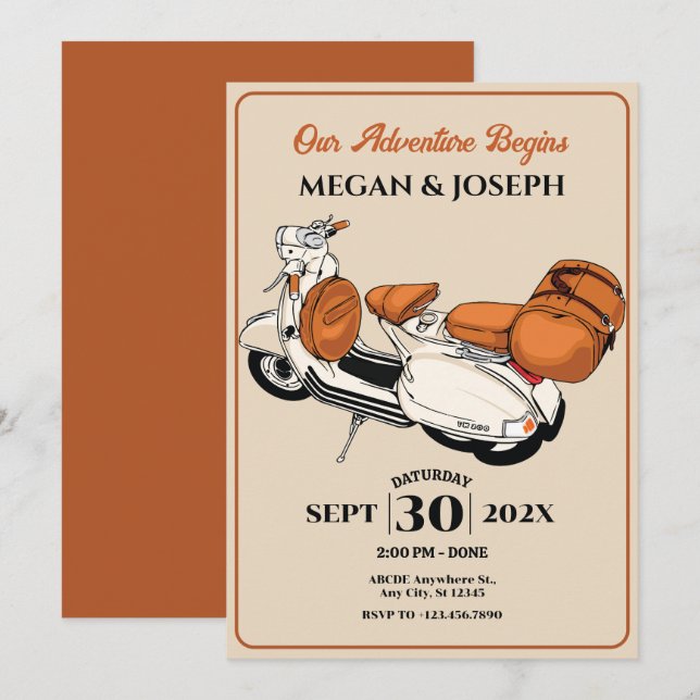 Cream scooter  Wedding Invitation (Front/Back)