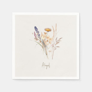 Cream Script Fall Floral Shower Cocktail Napkin