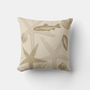 Cream Shells Ocean Shore Beach Throw Pillow