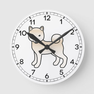 Cream Shiba Inu Cute Cartoon Dog Illustration Round Clock