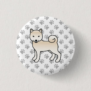 Cream Shiba Inu Cute Cartoon Dog & Paws 1 Inch Round Button