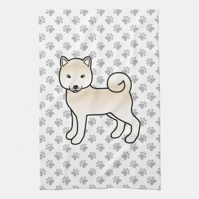 Cream Shiba Inu Cute Dog With Paws Pattern Kitchen Towel (Vertical)