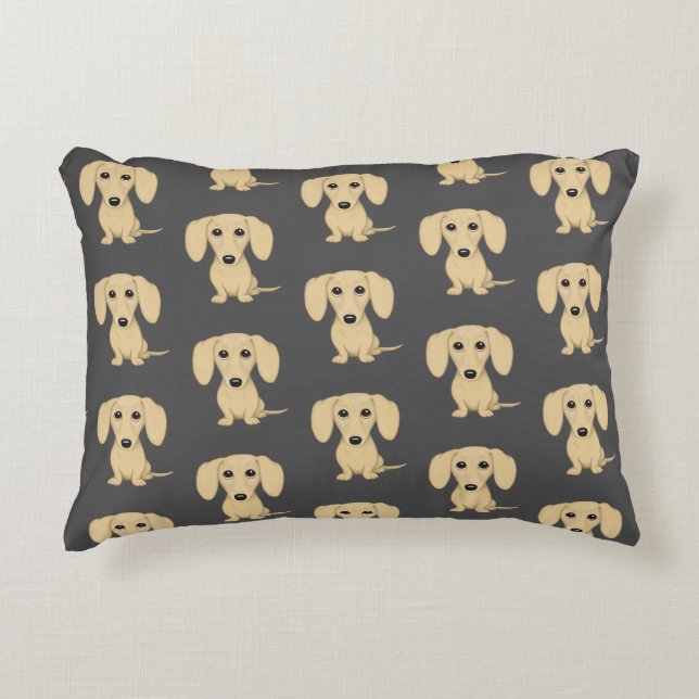 Cream Short Haired Dachshund Pattern Accent Pillow (Front)