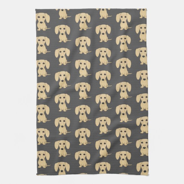 Cream Short Haired Dachshund Pattern Kitchen Towel (Vertical)