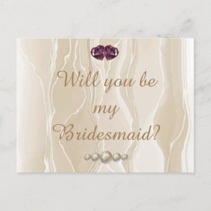 Cream Silk & Heart Gems Bridesmaid  Postcard