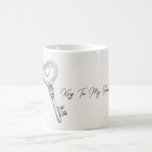 Cream Silver Key To My Heart Coffee Mug