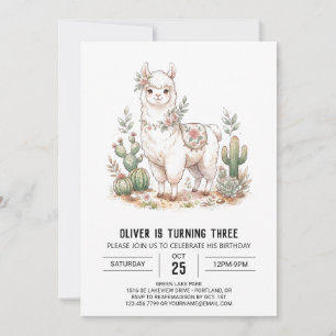 Cream Sketch Alpaca Birthday Invitation