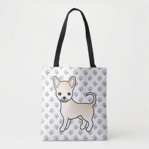 Cream Smooth Coat Chihuahua Cartoon Dog & Paws Tote Bag