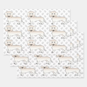 Cream Smooth Coat Dachshund Cartoon Dog Pattern Wrapping Paper Sheet