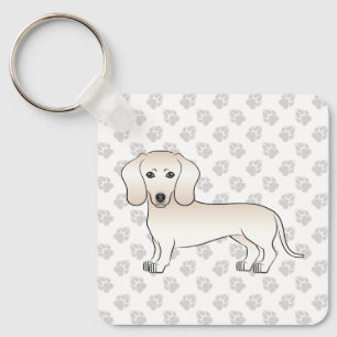 Cream Smooth Coat Dachshund Cartoon Dog With Paws Keychain