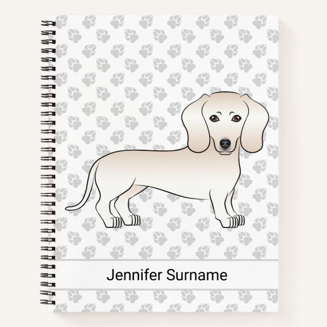Cream Smooth Coat Dachshund Cartoon Dog With Text Notebook (Front)