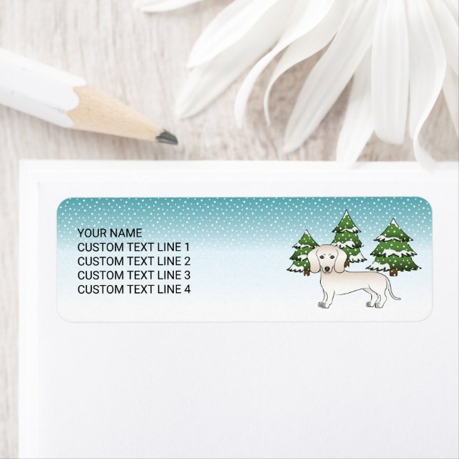 Cream Smooth Coat Dachshund Dog In Winter Forest (Insitu)