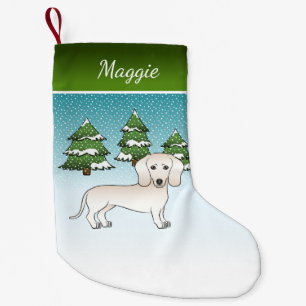 Cream Smooth Coat Dachshund Dog In Winter Forest Small Christmas Stocking