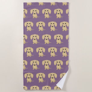 Cream Smooth Coated Dachshund Dog Pattern Beach Towel