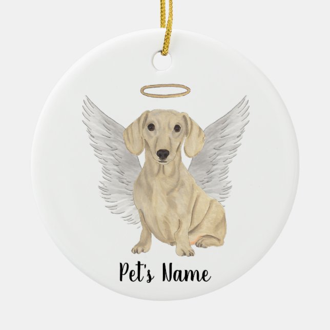 Cream Smooth Dachshund Sympathy Memorial  Ceramic Ornament (Front)