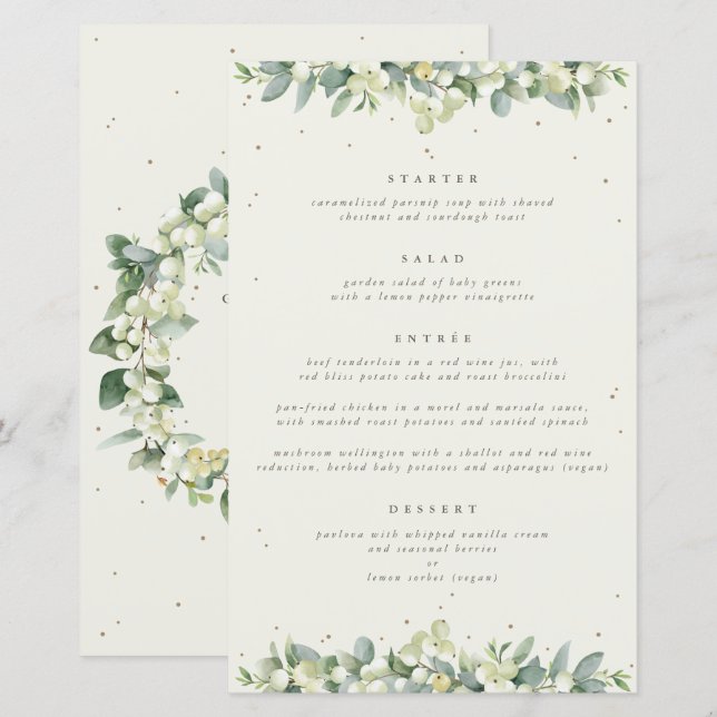 Cream Snowberry + Eucalyptus 4 Course Wedding Menu (Front/Back)