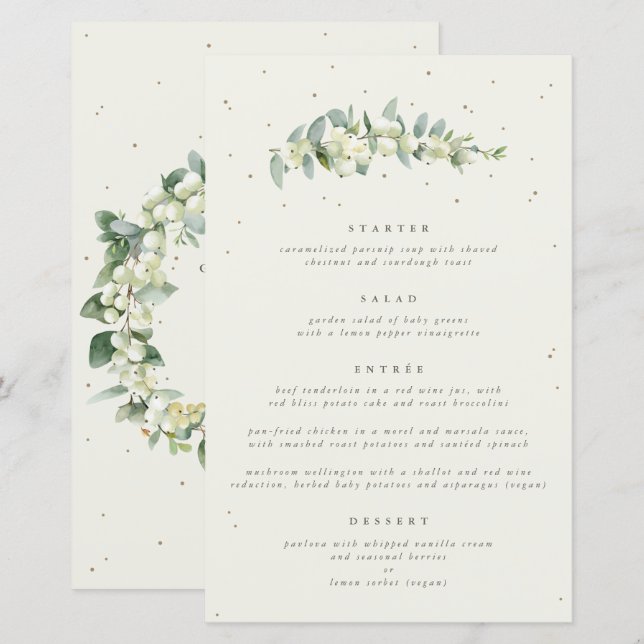 Cream Snowberry + Eucalyptus 4 Course Wedding Menu (Front/Back)