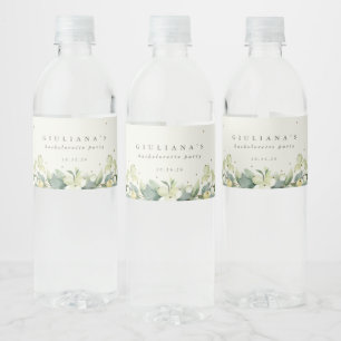 Cream Snowberry+Eucalyptus Bachelorette/Shower Water Bottle Label