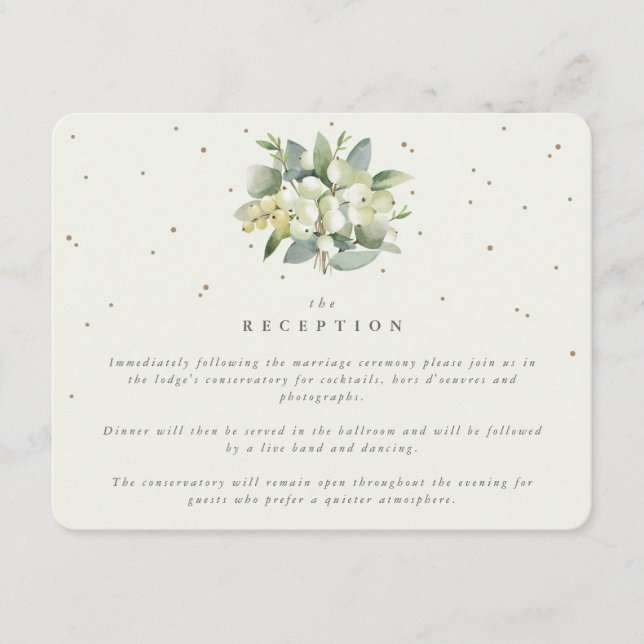 Cream Snowberry+Eucalyptus Bouquet Reception Enclosure Card (Front)