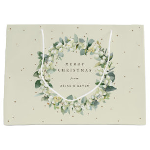 Cream Snowberry+Eucalyptus Christmas/Holiday Large Gift Bag