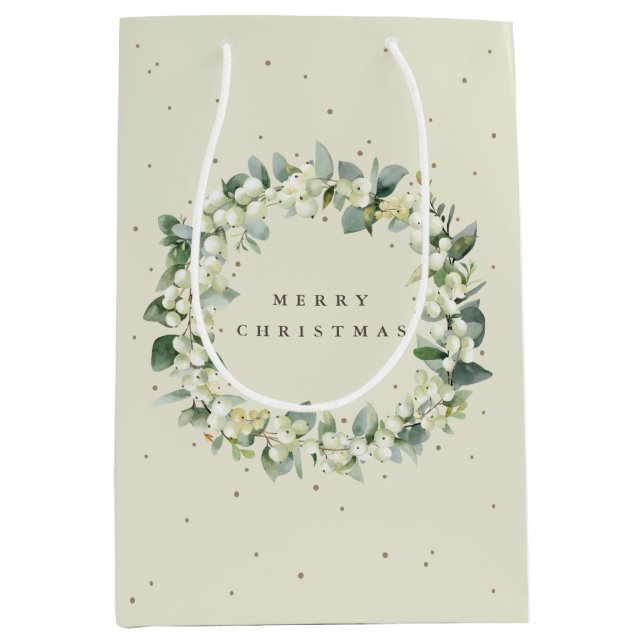 Cream Snowberry+Eucalyptus Christmas/Holiday Medium Gift Bag (Front)