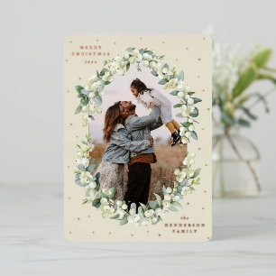 Cream Snowberry+Eucalyptus Christmas Photo Foil Holiday Card