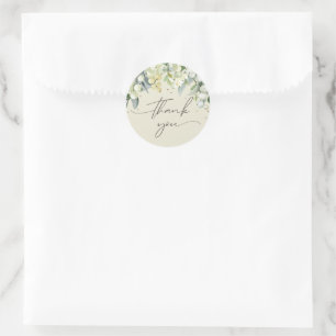 Cream Snowberry+Eucalyptus Christmas Thank You Classic Round Sticker